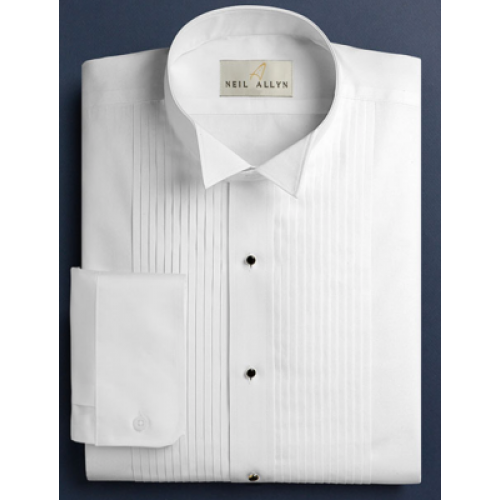 Neil Allyn White 1/4" Pleated Wing Collar Tuxedo Shirt